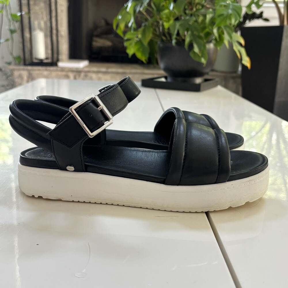 UGG Zayne Ankle Strap Leather Slingback Womens Black Size 7